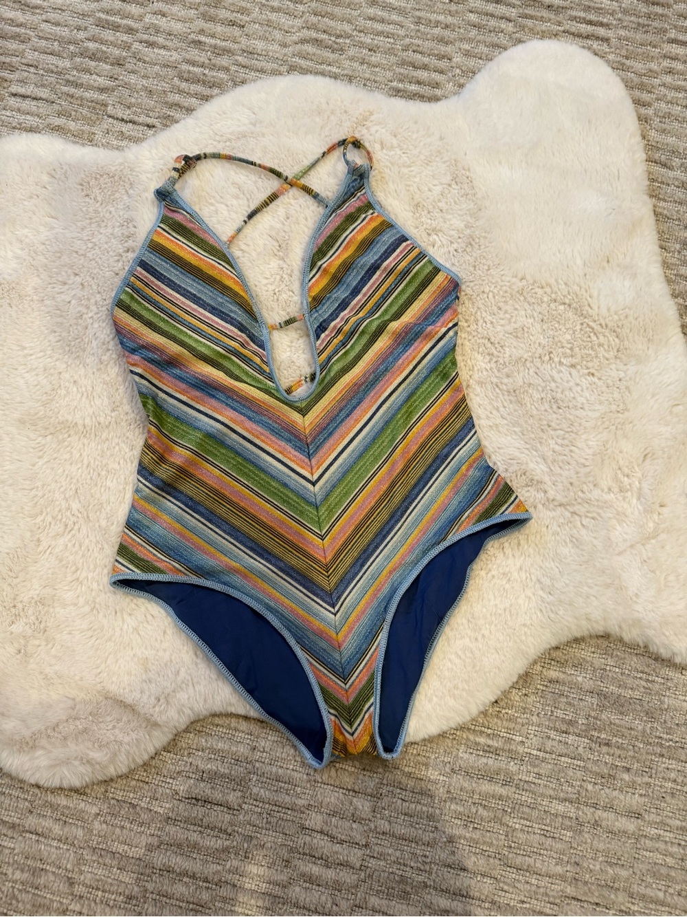 BECCA Blue Multicolor shimmer Strappy One-Piece Swim - Picture 4 of 9